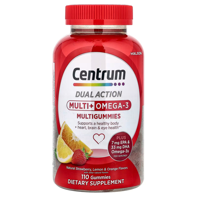 Centrum, Multi + Ômega-3 Multigomas, Morango, Limão e Laranja, 110 Gomas