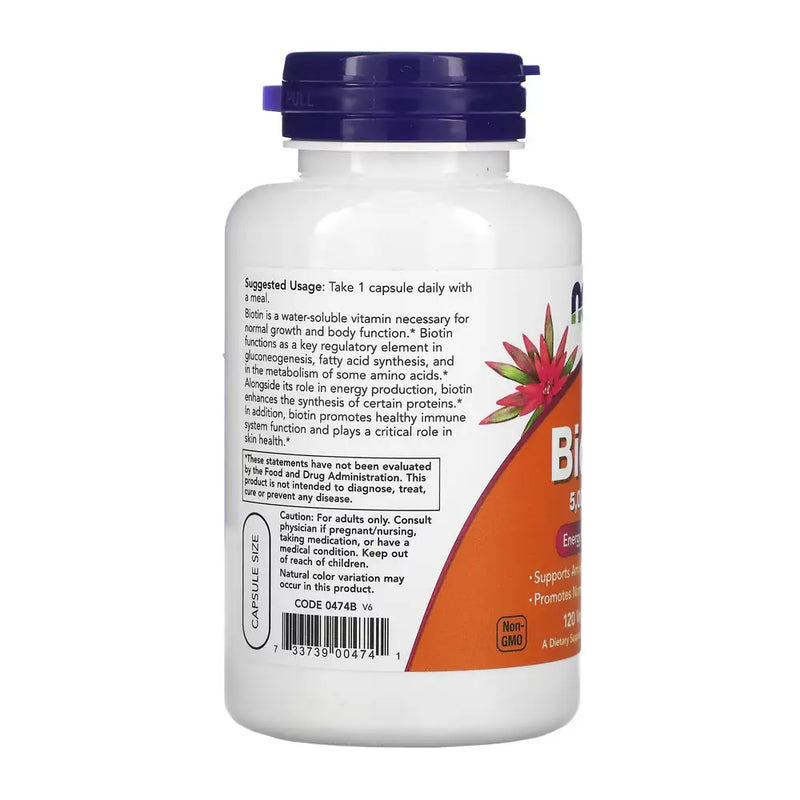 Biotina 5000 (120 cápsulas) - Now Foods - Vitamina