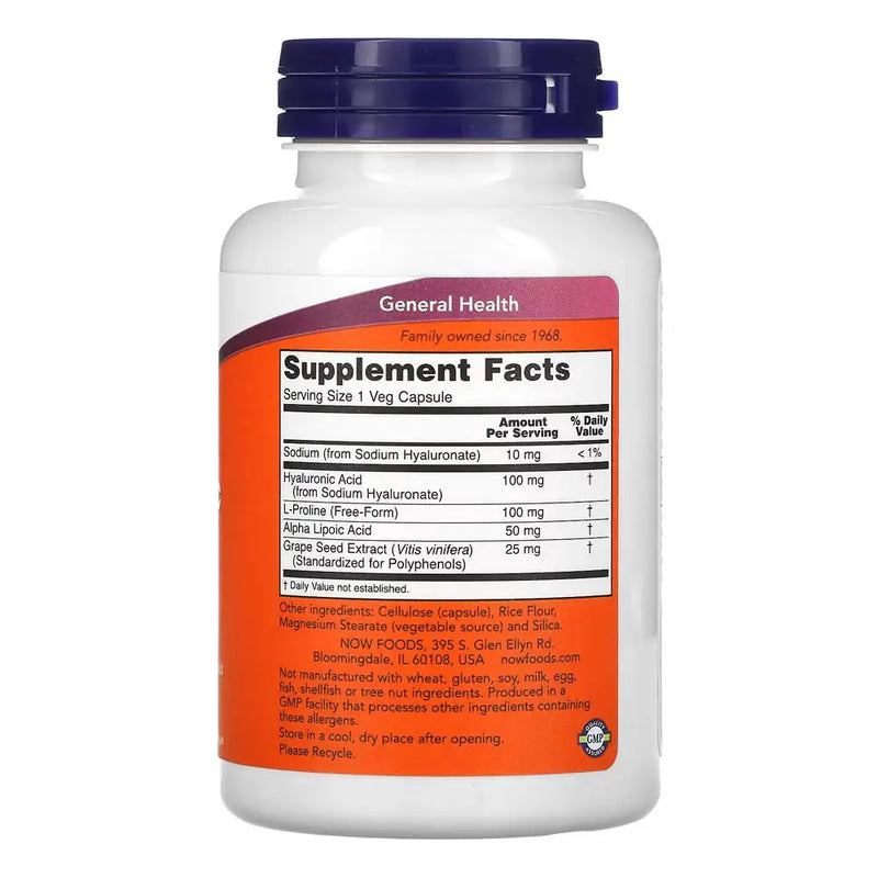 Hyaluronic Acid 100mg (120 VCaps) - Now Foods - ANTIOXIDANTE