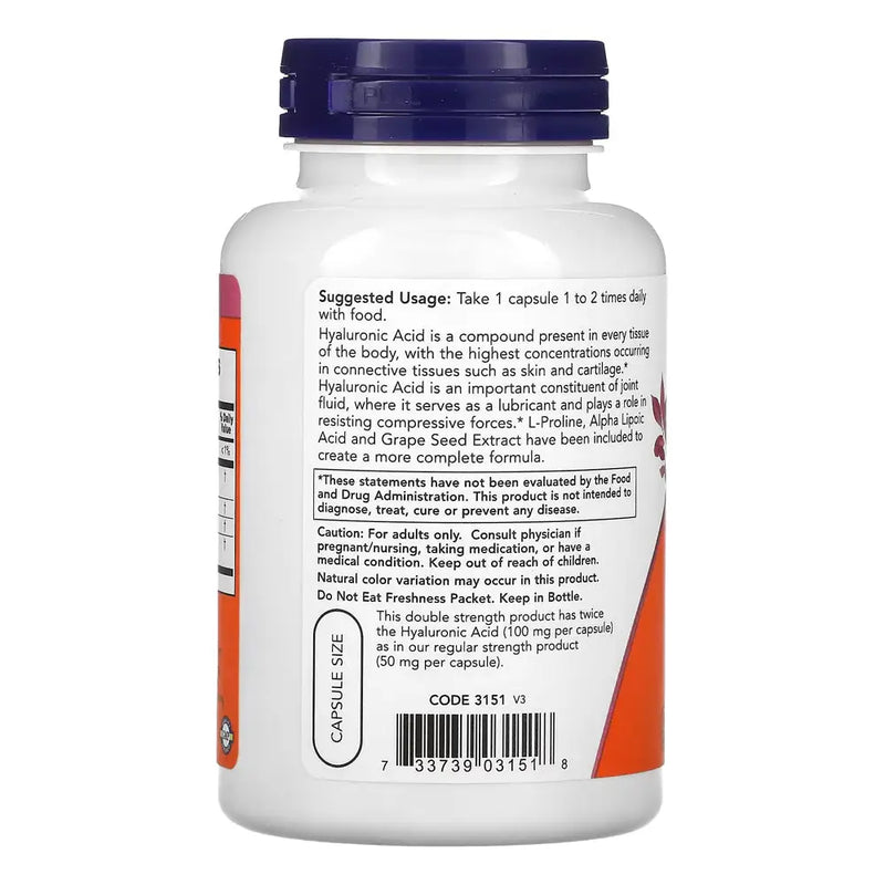 Hyaluronic Acid 100mg (120 VCaps) - Now Foods - ANTIOXIDANTE