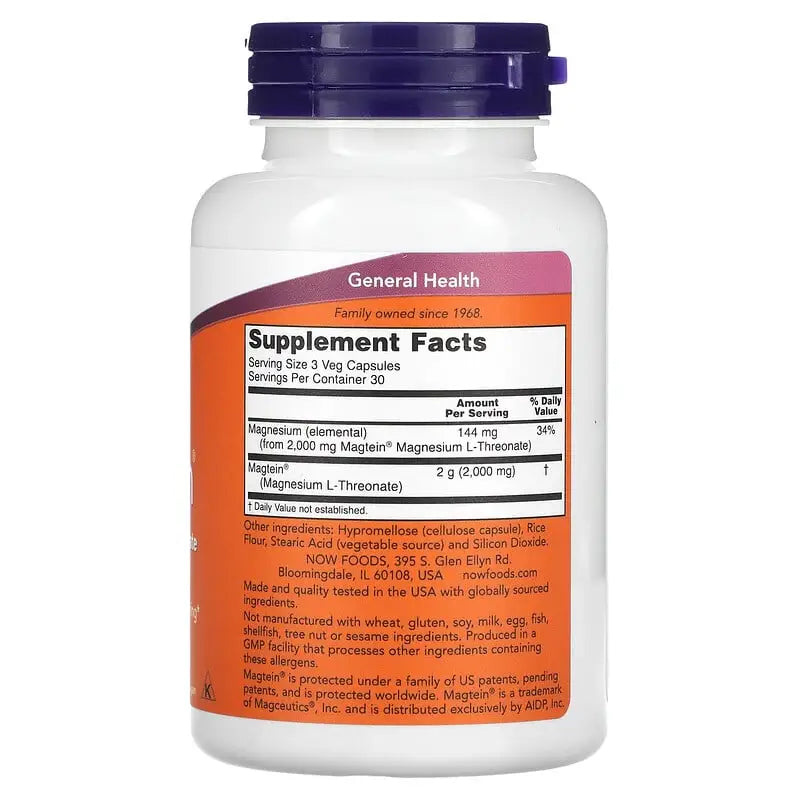 Magtein Magnésio L-Treonate (90) - Now Foods - ANTIOXIDANTE