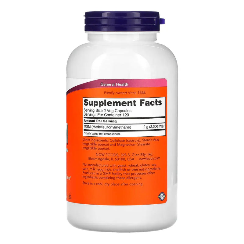 MSM Metilsulfonilmetano (240 VCaps) - Now Foods - Articulacao