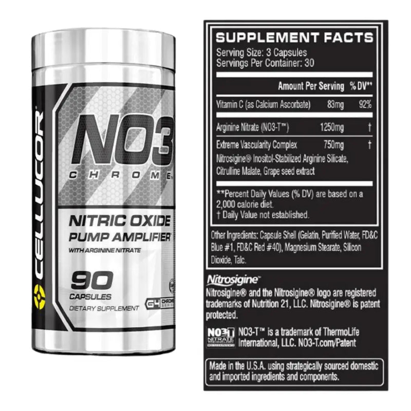 NO3 Chrome Óxido Nítrico (90 Capsulas) - Cellucor - PRE TREINO