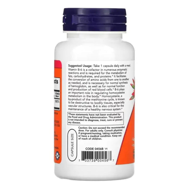 Vitamina B6 100mg (100 Vegetarian Capsules) - Now Foods