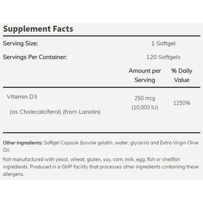 Vitamina D3 10000IU (120) - Now Foods - Vitamina