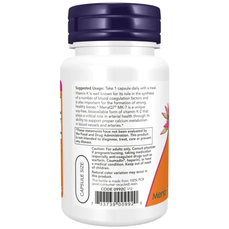 Vitamina MK-7 K-2 100mcg (60) Now Foods - Vitamina